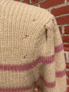 Pink and cream candy stripe  sweater with puff sleeves
