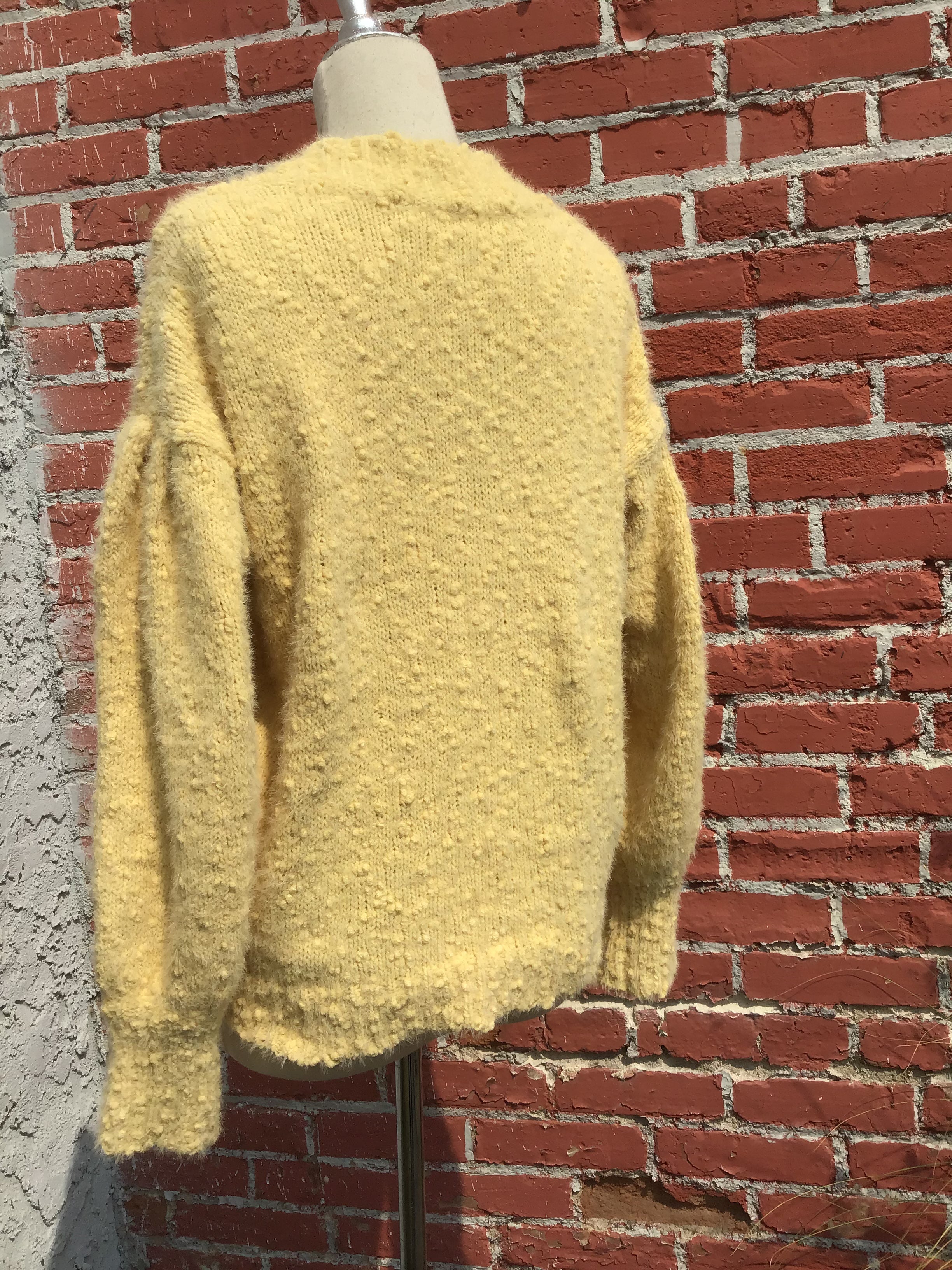 Custard yellow crew neck sweater with balloon sleeves