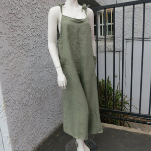 Easy wear over-dyed cropped linen jumper/ dungarees/ overalls