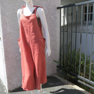 Easy wear over-dyed cropped linen jumper/ dungarees/ overalls