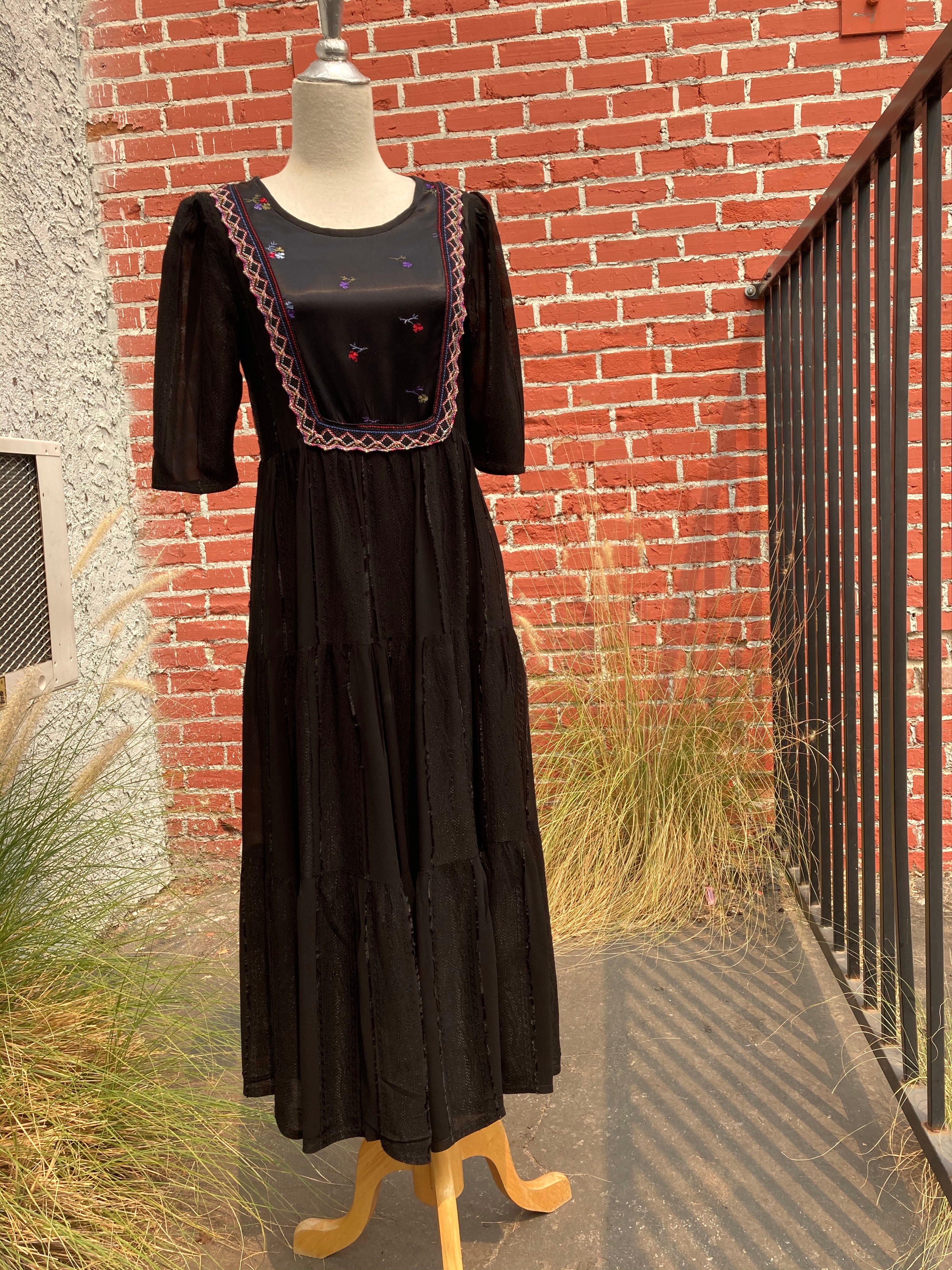 70’s style black smock dress with matching mask